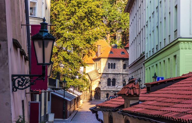 Czech-Jewish district and old synagogue in Prague downtown