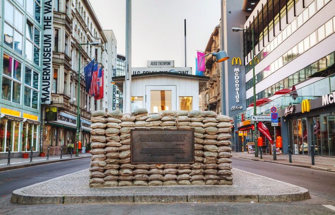 Checkpoint Charlie was one of the most famous crossing points between East and West Berlin during the Cold War and was frequently featured in spy movies and books.