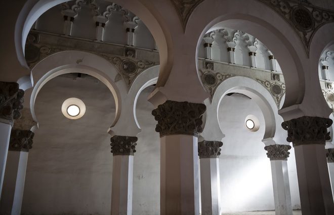 See Toledo’s oldest synagogue – the Synagogue of El Transito, which was converted into a church after the expulsion of the city’s Jews. It now forms part of the Sephardi Museum, exploring the Jewish culture of Mediaeval Toledo.