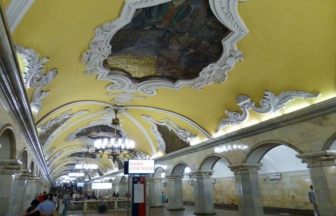 Take in the Moscow Metro, the world’s most beautiful underground transit system.