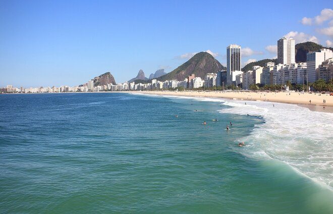Walk along the iconic Copacabana Beach, Rio's Picturesque Paradise.
