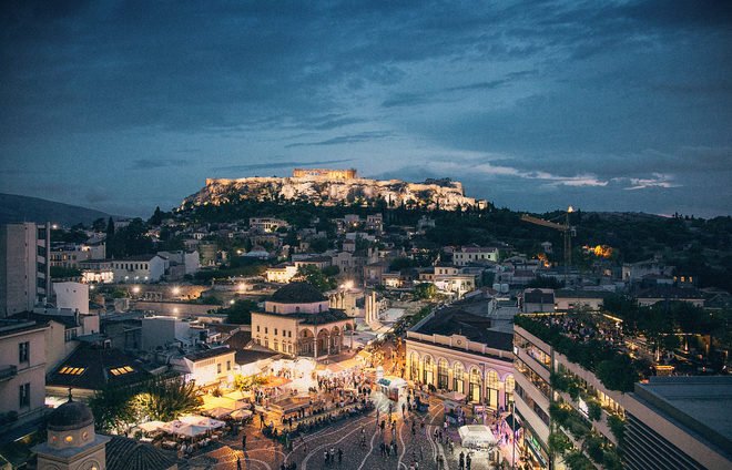 Greece-Lighted Buildings Nighttime