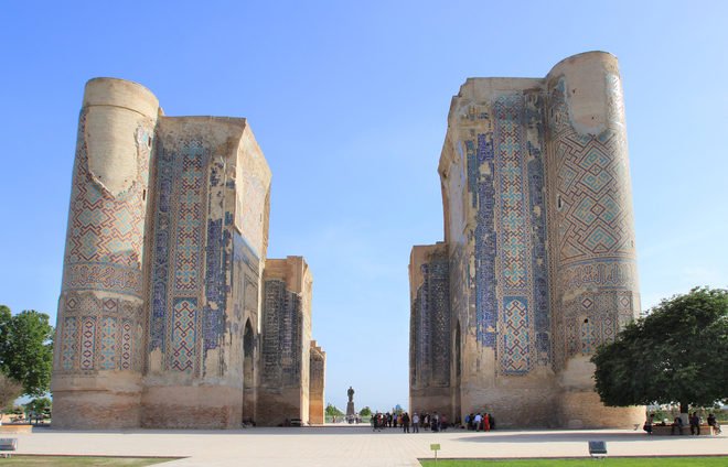 Tour the major landmarks of Shahrisabz, including the Ak-Saray Palace, nicknamed The White Palace, and the giant Kok Gumbaz Mosque.