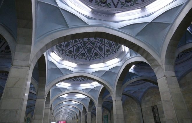 Discover one of the underground train stations in Tashkent, which are practically museums of marble and granite, and ride the underground.