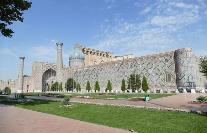 Visit Samarkand, a city that was the economic, cultural, and intellectual center of Asia in the 14th to 15th centuries.
